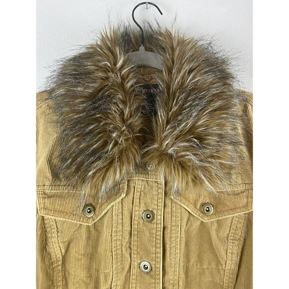 EUC Style & Co Sz M Tan Rmvble Faux Fur Collar Corduroy Button LS Jacket - Picture 3 of 9